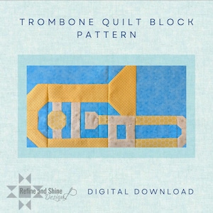 Trombone Quilt Block PDF Pattern musical instrument instant download