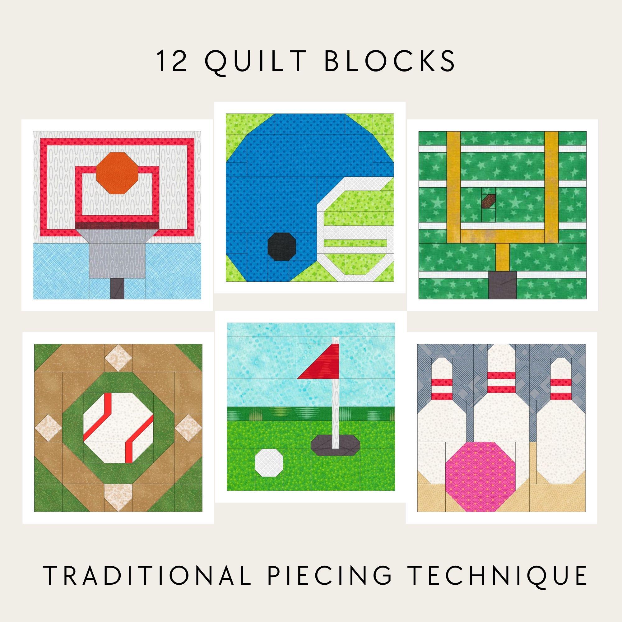 Sports Fan Quilt Pattern Pack Instant Download, Set of 12