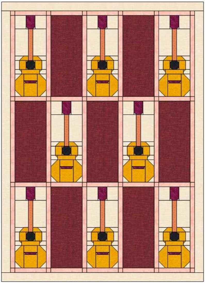 Folk Guitar ukulele Quilt Block PDF Pattern Etsy