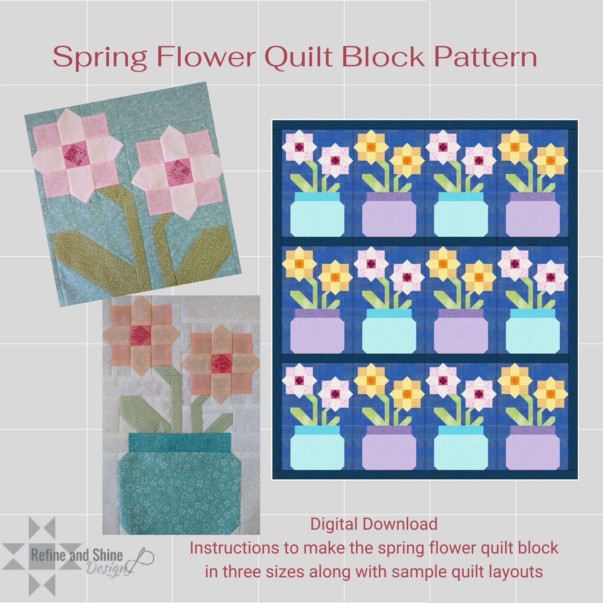 Spring Flower Quilt Block Pdf Pattern - Etsy