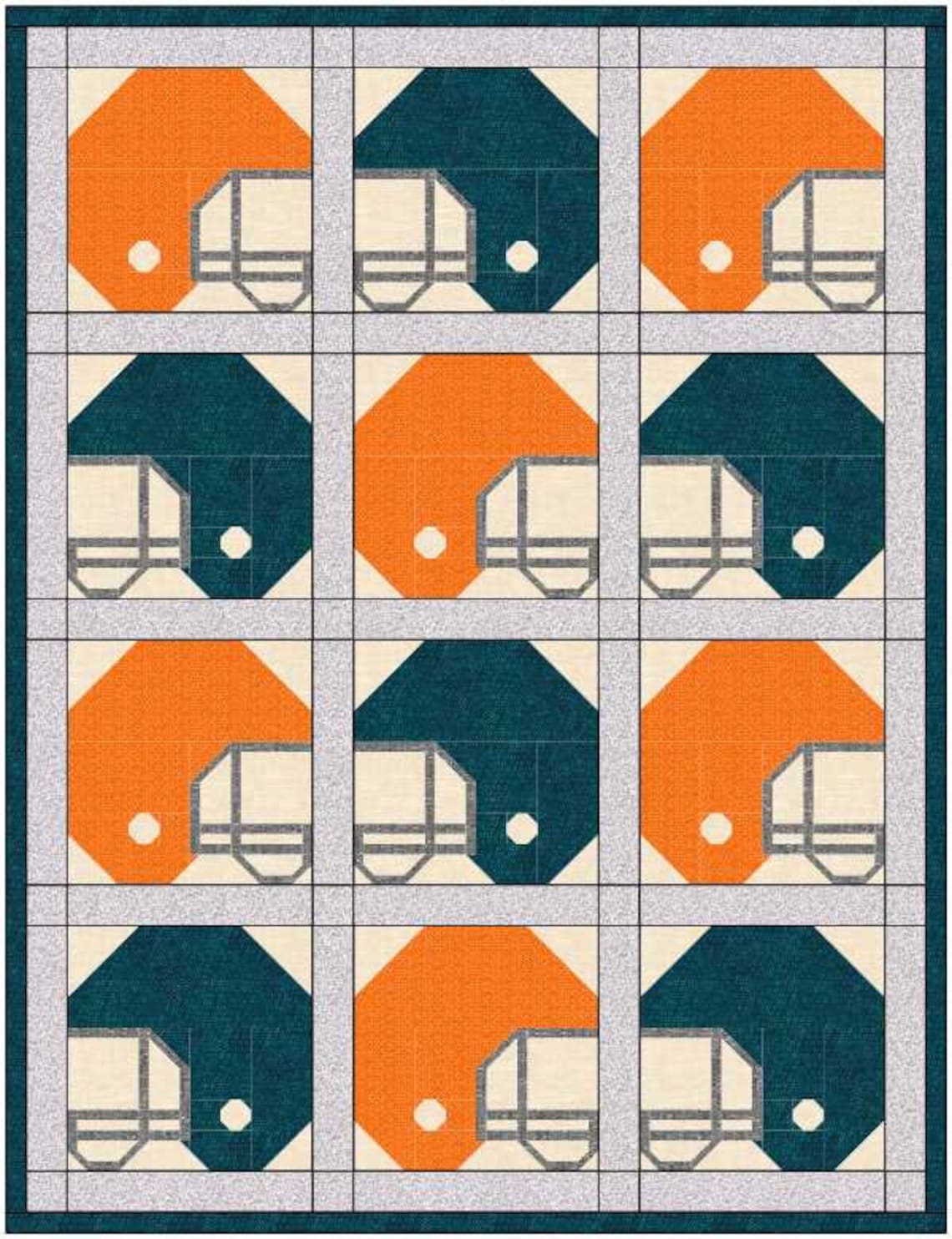 Football Helmet Quilt Block PDF Pattern Etsy