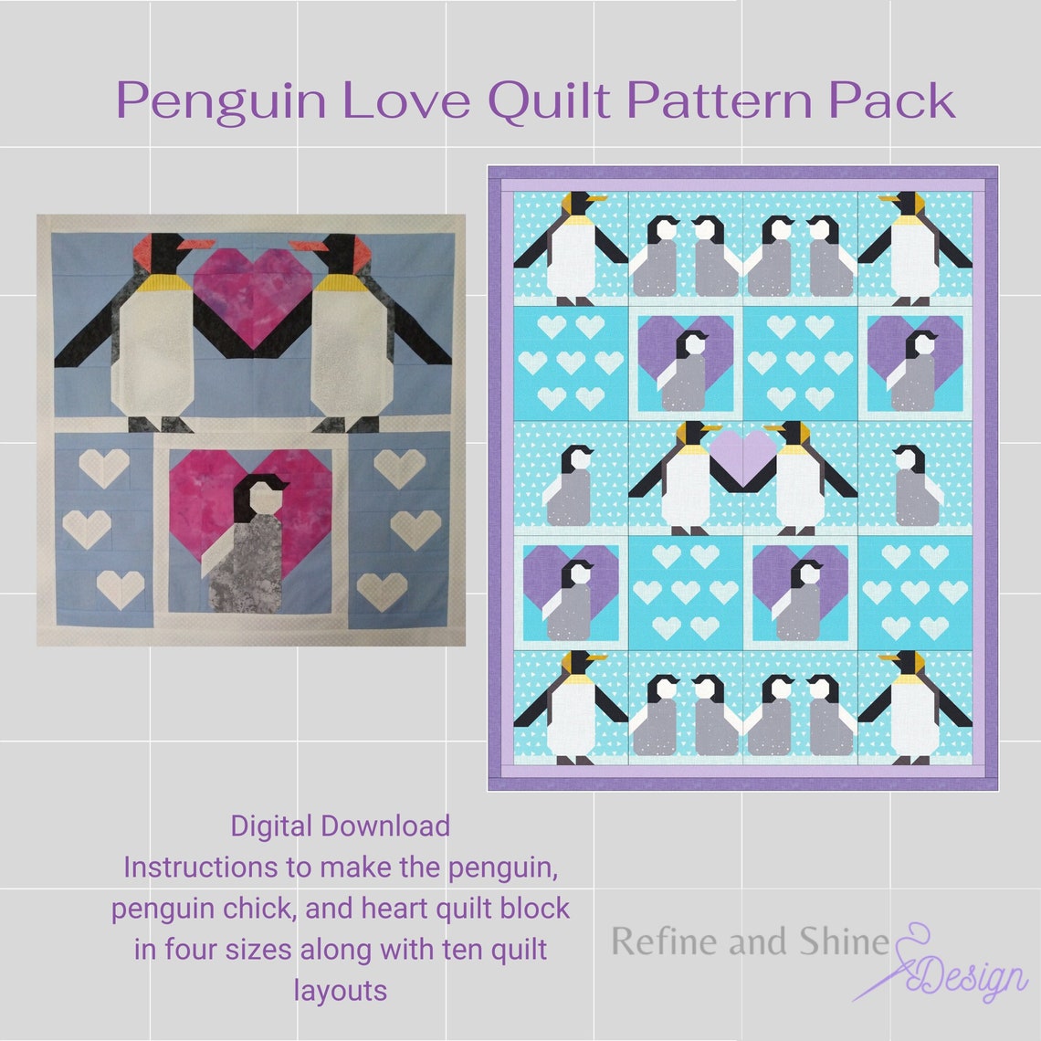 Penguin Love Quilt Pattern Pack Downloadable Pdf Instructions | Etsy