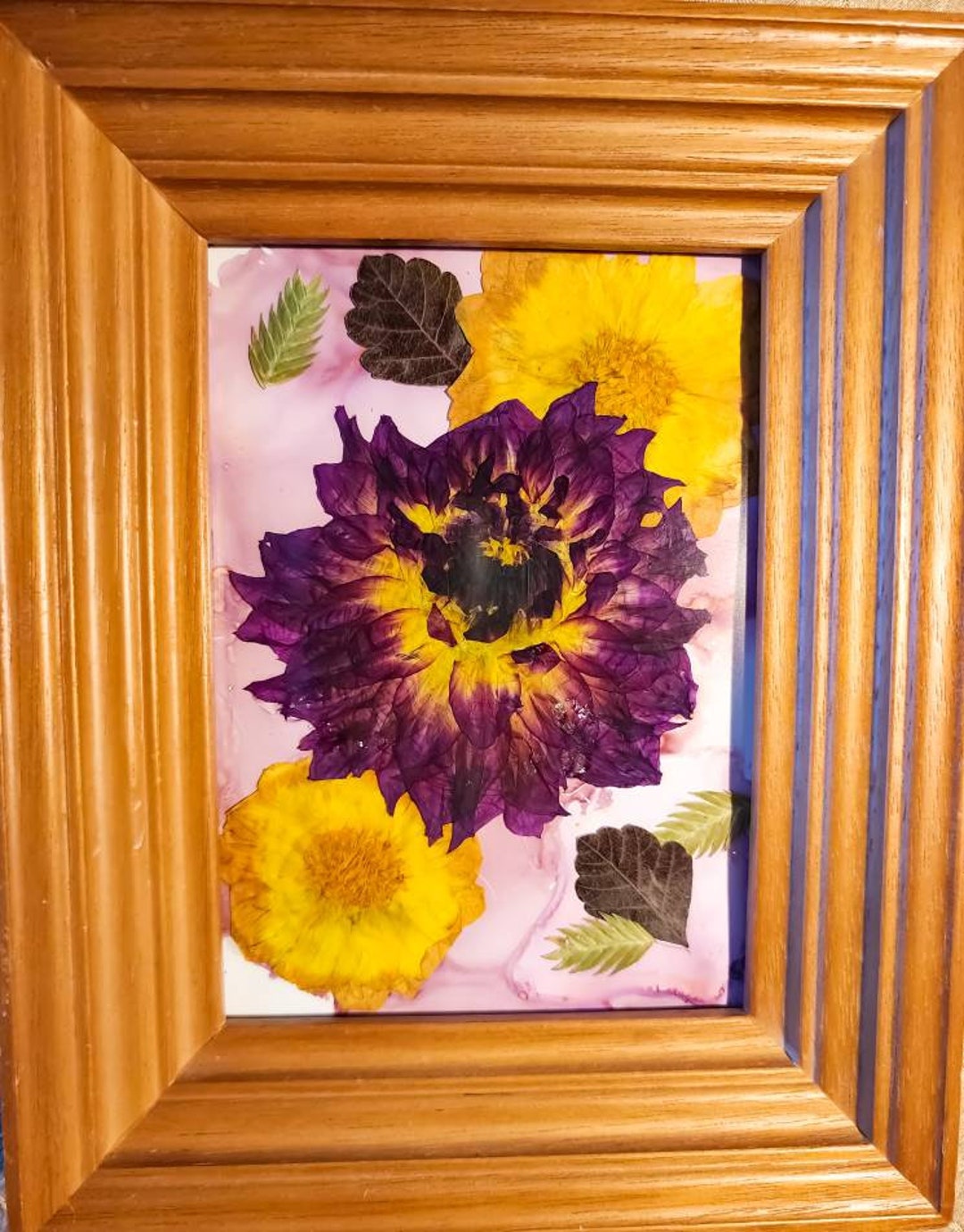 Pressed Floral Art, Dried Flower Art, Dahlia Art, Small Pressed Floral