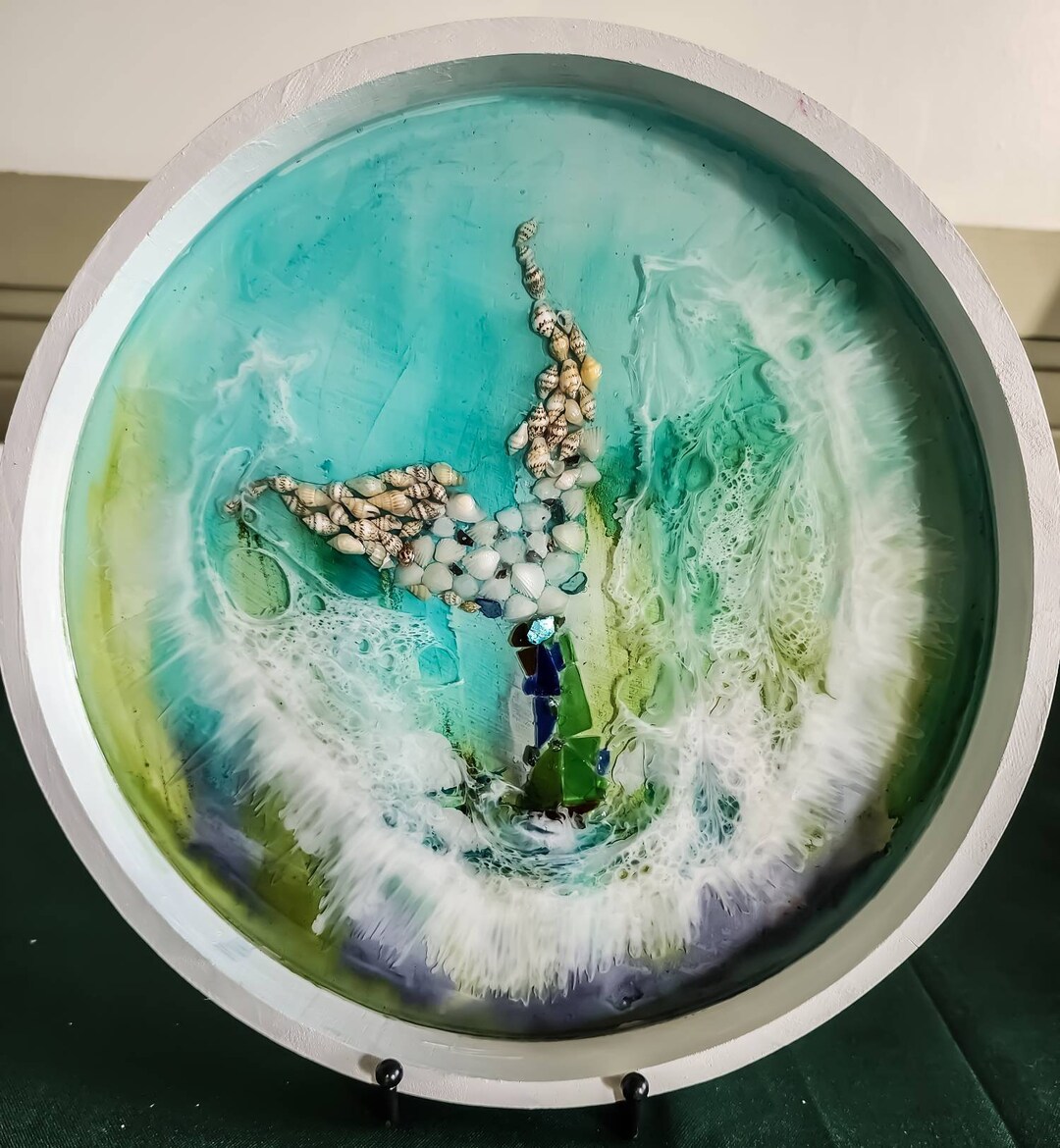 Mermaid Art, Beach Art, Ocean Inspired Art, Circular Frames, Resin Art