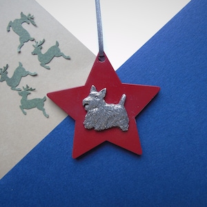 Scottish Terrier Wooden Star Decoration - Scottie Dog Christmas Tree Decoration - Scottie Dog Gift - Scottish Terrier Lover - Scottie Bauble