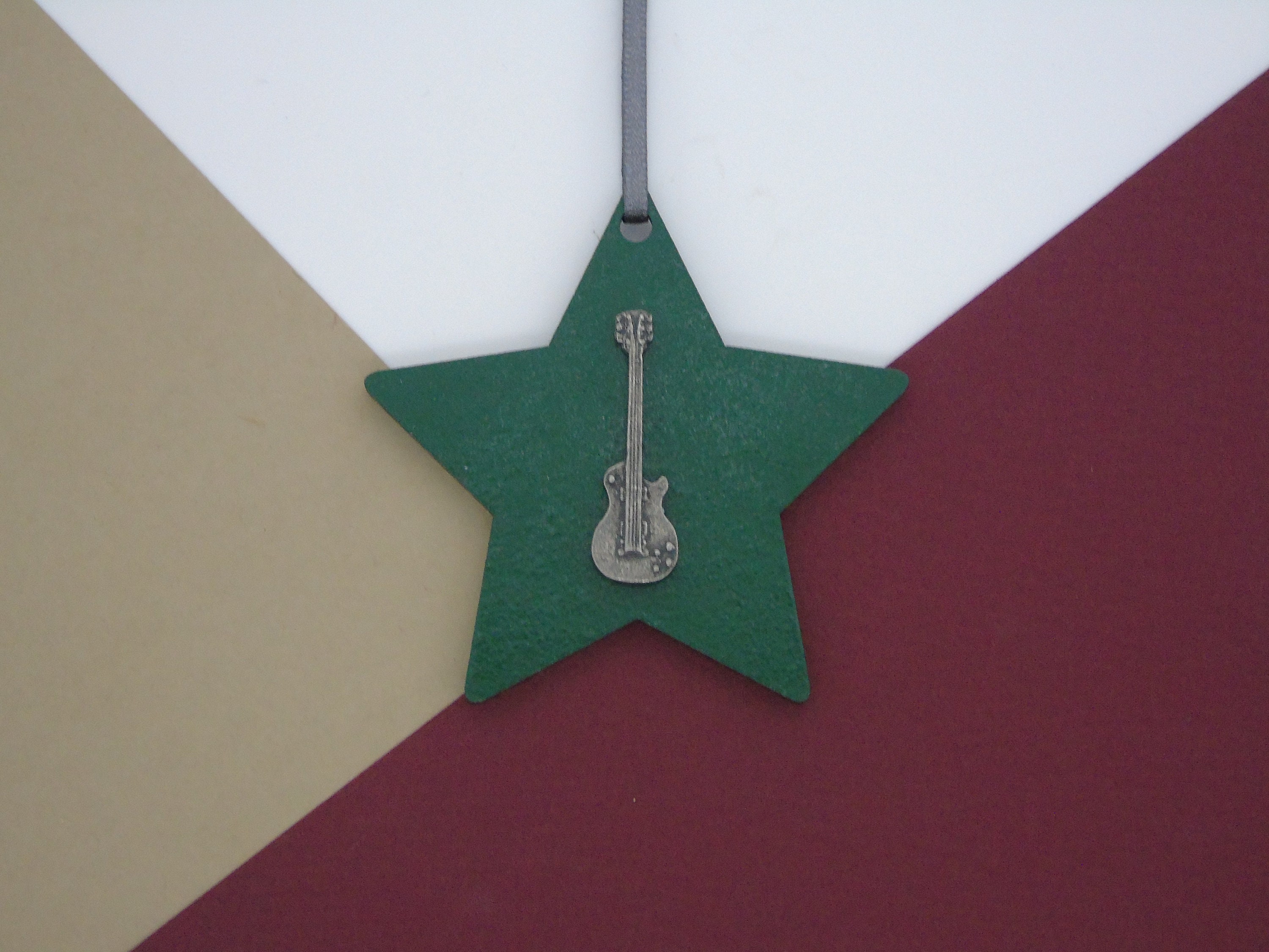 Buachois Ornement Guitare Suspension Sapin Noël 15 Cm - Décoration Bois Résine Pour Arbre De Noël