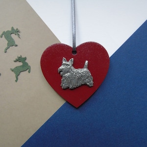 Scottish Terrier Wooden Heart Decoration - Scottie Christmas Ornament - Scottie Lover Gift - Scottie Memorial Gift - Scottish Terrier Mum
