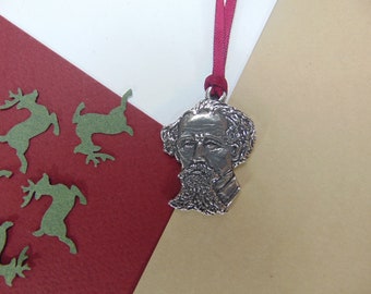 Dickens Christmas Tree Decoration -  Charles Dickens Ornament - Pewter Dickens Hanging Decoration - Literary Christmas Decor - Dickens Lover
