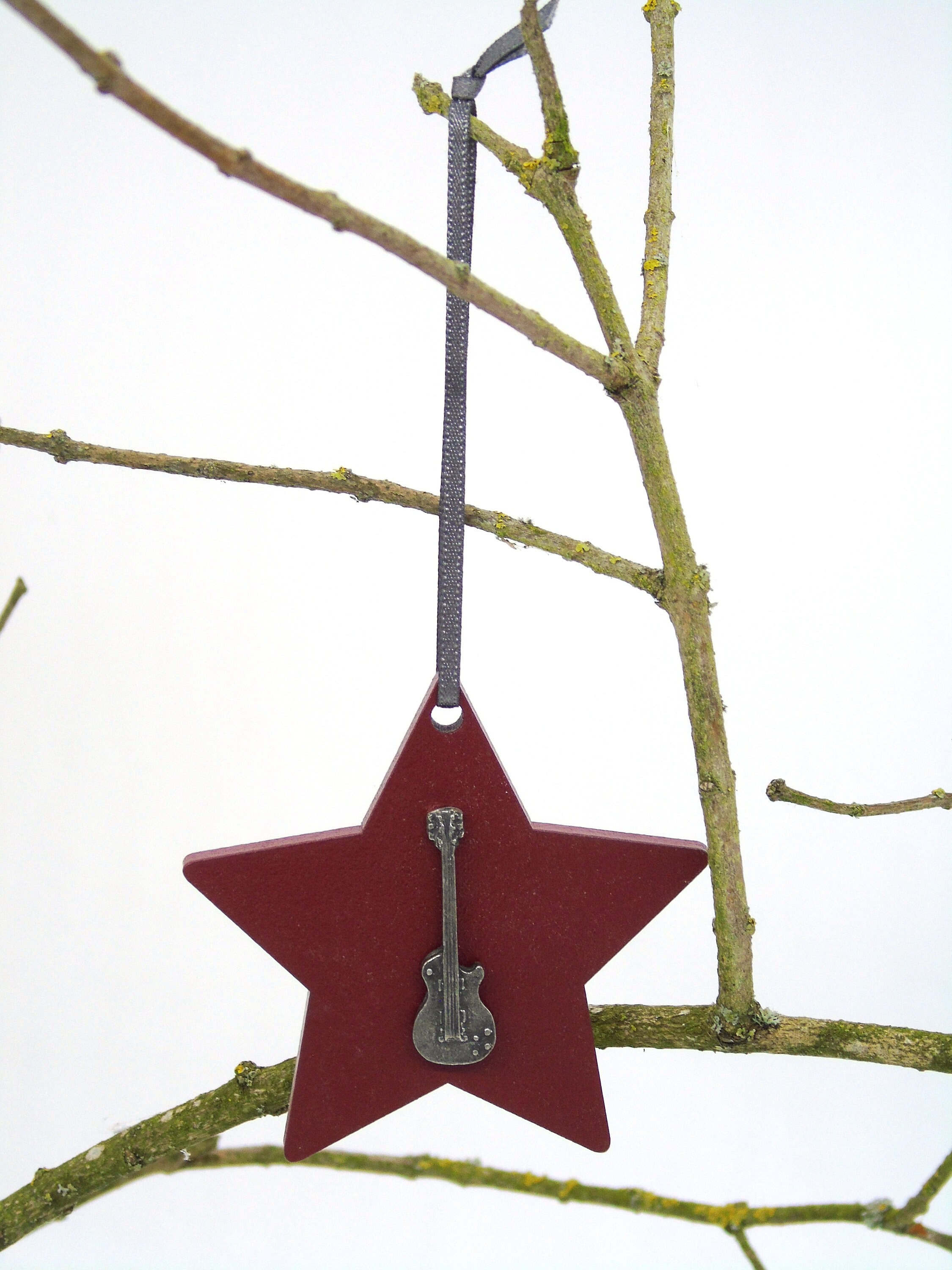 Suspension pour Sapin de Noël - Ornement de Guitare en Bois 15 cm, Petite Guitare Décoration Arbre, Pendentif Cadeaux Plafond pour Décorations