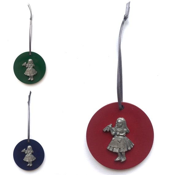 DISNEY ALICE IN WONDERLAND CHRISTMAS TREE HANGING ORNAMENT WITH SILVER  RIBBON