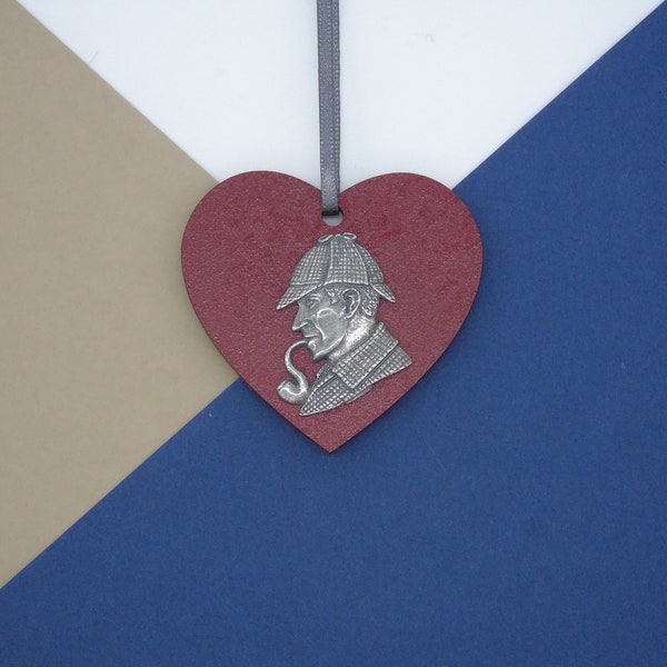 Sherlock Holmes Wooden Heart Christmas Decoration - Sherlock Holmes Christmas Bauble - Book Lover Christmas Gift - Author Gift