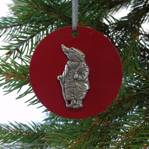 Badger Christmas Decoration - Wind in the Willows Christmas Decoration - Mr Badger Wooden Disk - Book Lover Gift - Mr Badger Gift