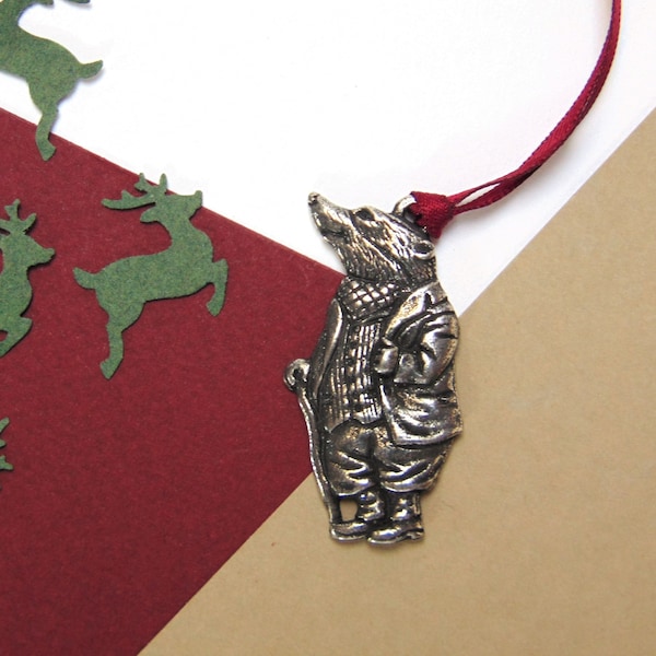 Badger Hanging Decoration - Wind in the Willows Christmas Tree Ornament - Pewter Badger Hanging Decoration - Woodland Christmas Decor