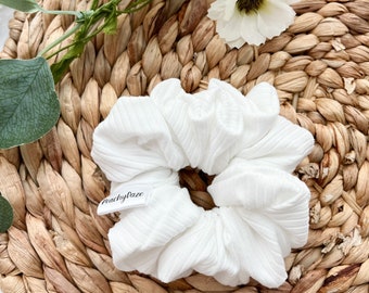 Handmade White Ribbed Scrunchie | Neutral Hair Tie