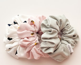 Handmade Ribbed Scrunchies | Bee, Green, Heart Hair Accessories