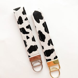 Cow Print Keychain Wristlet, Key Fob, Car Key Holder, Fabric Key Wristlet