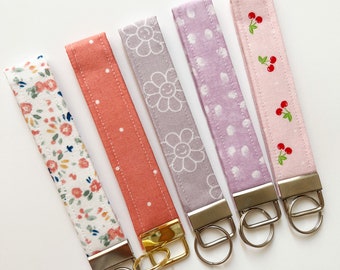 Handmade Floral Keychain Wristlet | 6in Cotton Key Fob