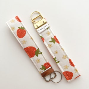 Strawberry Keychain Wristlet, Key Fob, Car Key Accessory