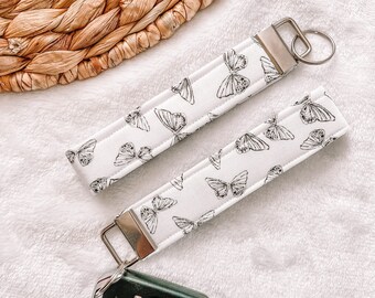 Handmade Butterfly Keychain Wristlet, 100% Cotton Key Fob