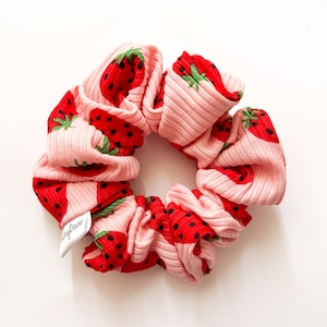 Strawberry Scrunchies | Pink Scrunchies | Women’s Hair Accessories | Hair Elastics | Hair Ties
