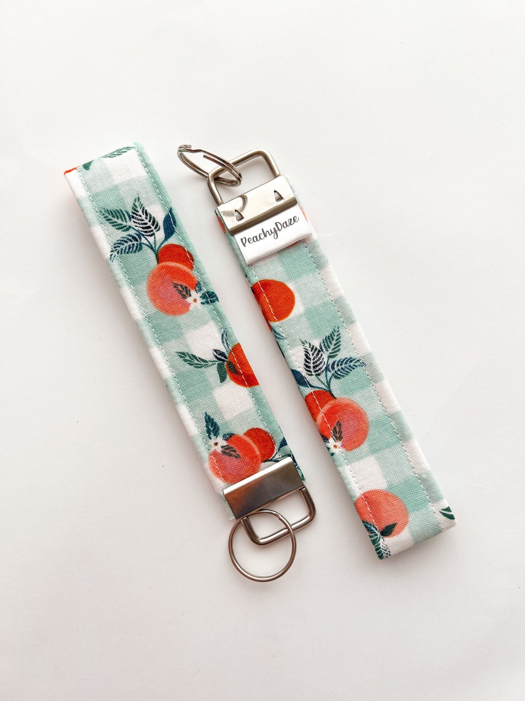 Peach Picnic Keychain Wristlet Peach Key Fabric Wristlet Etsy