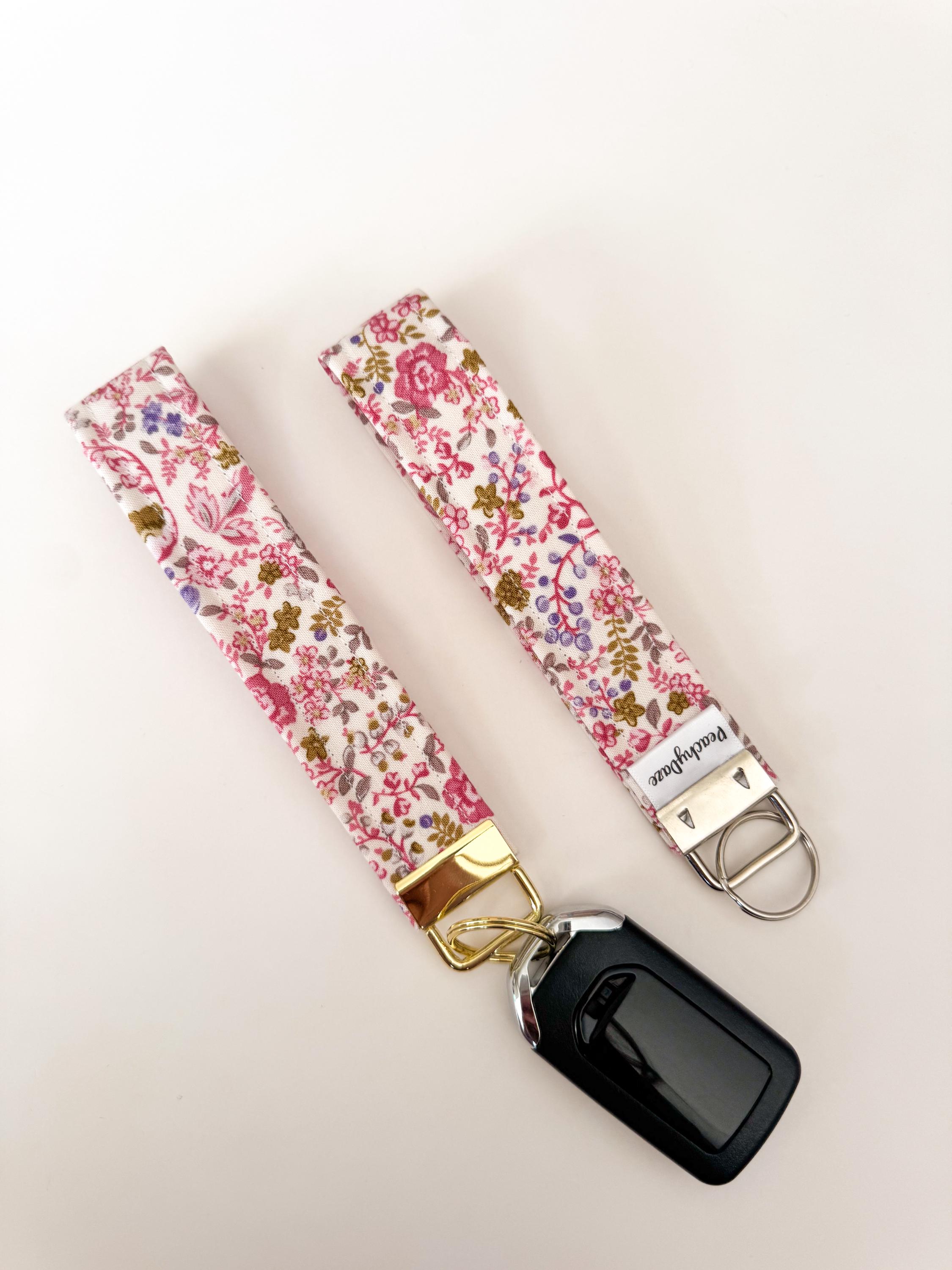 Pink Floral Keychain Wristlet, Keyfob, Gift for Her, Wristlet, Lanyard ...