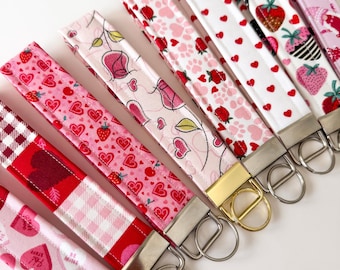 Valentine’s Keychain, Key Fob Wristlet, Lanyard, Gift for Her, Key Wristlet, Handmade, Fabric Wristlet, Personalized Key Fob