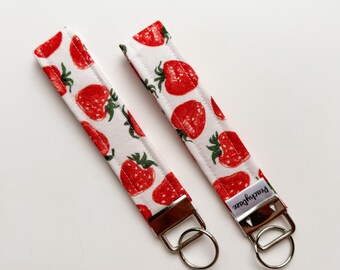 Strawberry Keychain Wristlet | Handmade Cotton Key Fob Lanyard