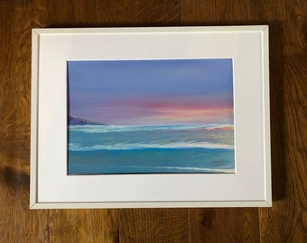 Original acrylic seascape painting, ocean artwork, atmospheric painting, sunset painting
