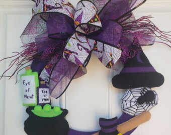 Handmade Felt Witch combo wreath, Halloween Witch wreath, Plush Halloween wreath, Wreath felt embellishment, Wreath Plush embellishment