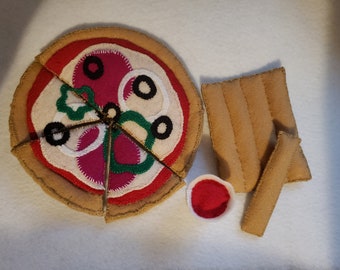 Pizza and Breadsticks combo, pretend play pizza, felt food, plush food, pretend play food, pretend play breadstick, felt pretend play, pizza