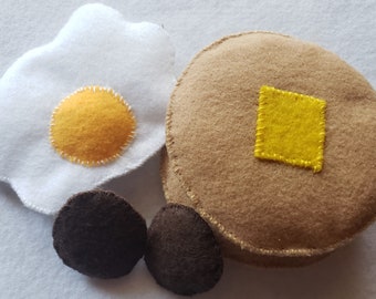 Felt pretend play breakfast combo, felt play egg, felt play sausage, felt play pancake, felt play breakfast, pretend play food, felt food