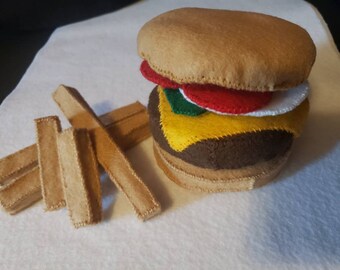Felt burger and fries combo, plush burger and fries combo, item for wreath, kids pretend play, wreath attachment, plush pretend play item