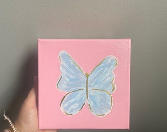 6x6in Butterfly Canvas | Pastel Butterfly Painting on Canvas | Butterfly Painting Shelf Decoration | Baby Shower Gift | Nursery Gift |