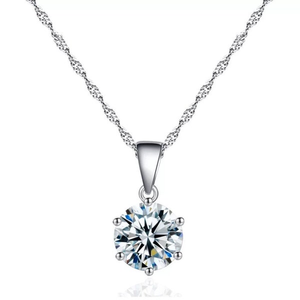 Classic Solitaire Necklace - AAA Cubic Zirconia set in 925 Sterling Silver