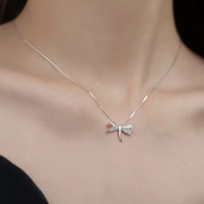 Dazzling Dragonfly Necklace 925 Sterling Silver With Cubic