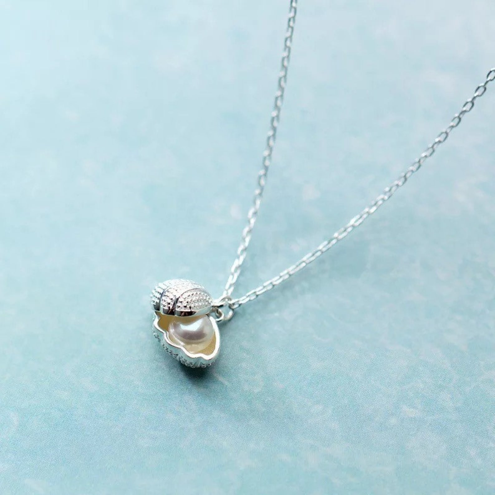 Clam Shell Pearl Necklace 925 Sterling Silver and Cubic Etsy