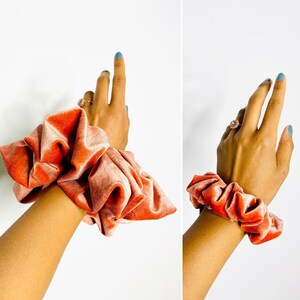 Scrunchie COMBO Gift Set - 1 XL & 1 Small Coral Orange Stretch Velvet Scrunchie