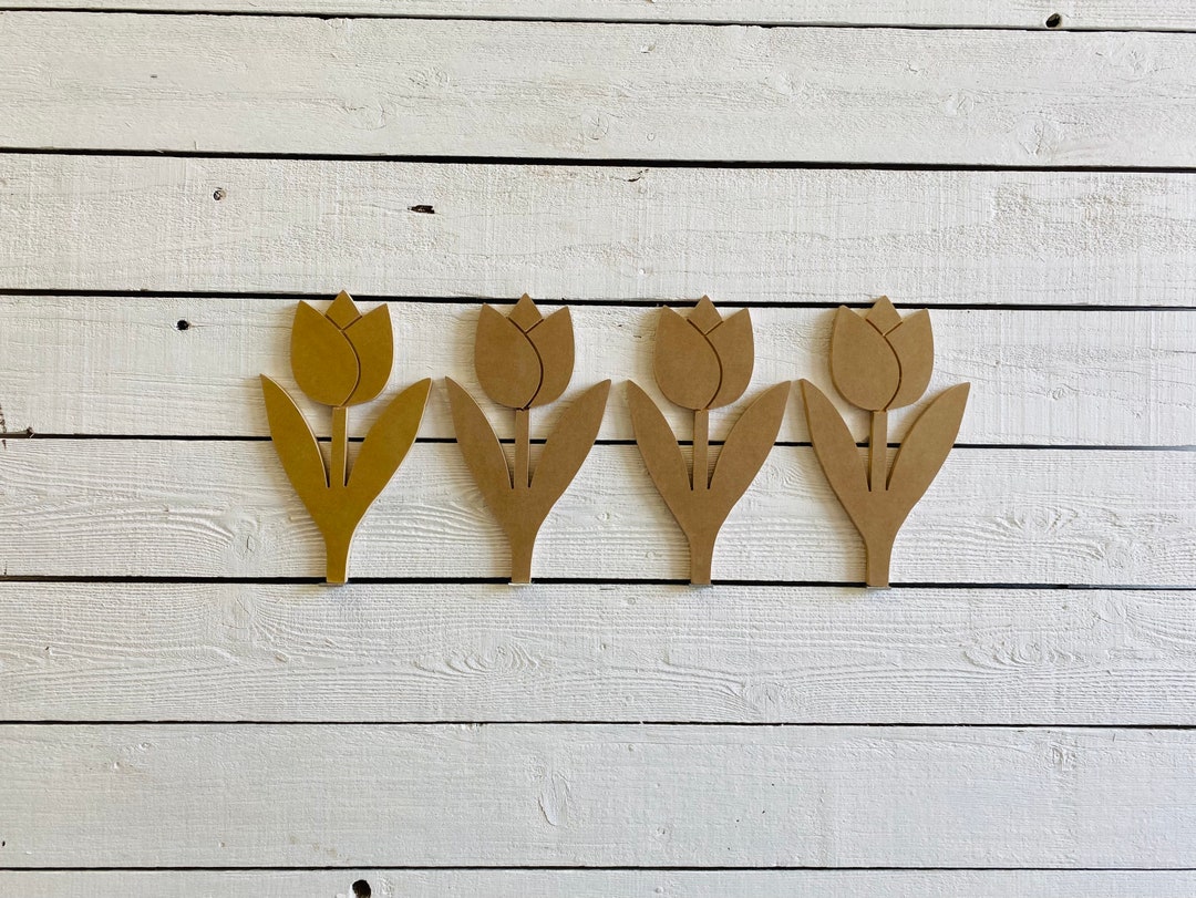 UNPAINTED Tulips Set of 4 Wood Yard Art Sign Paint Project Etsy