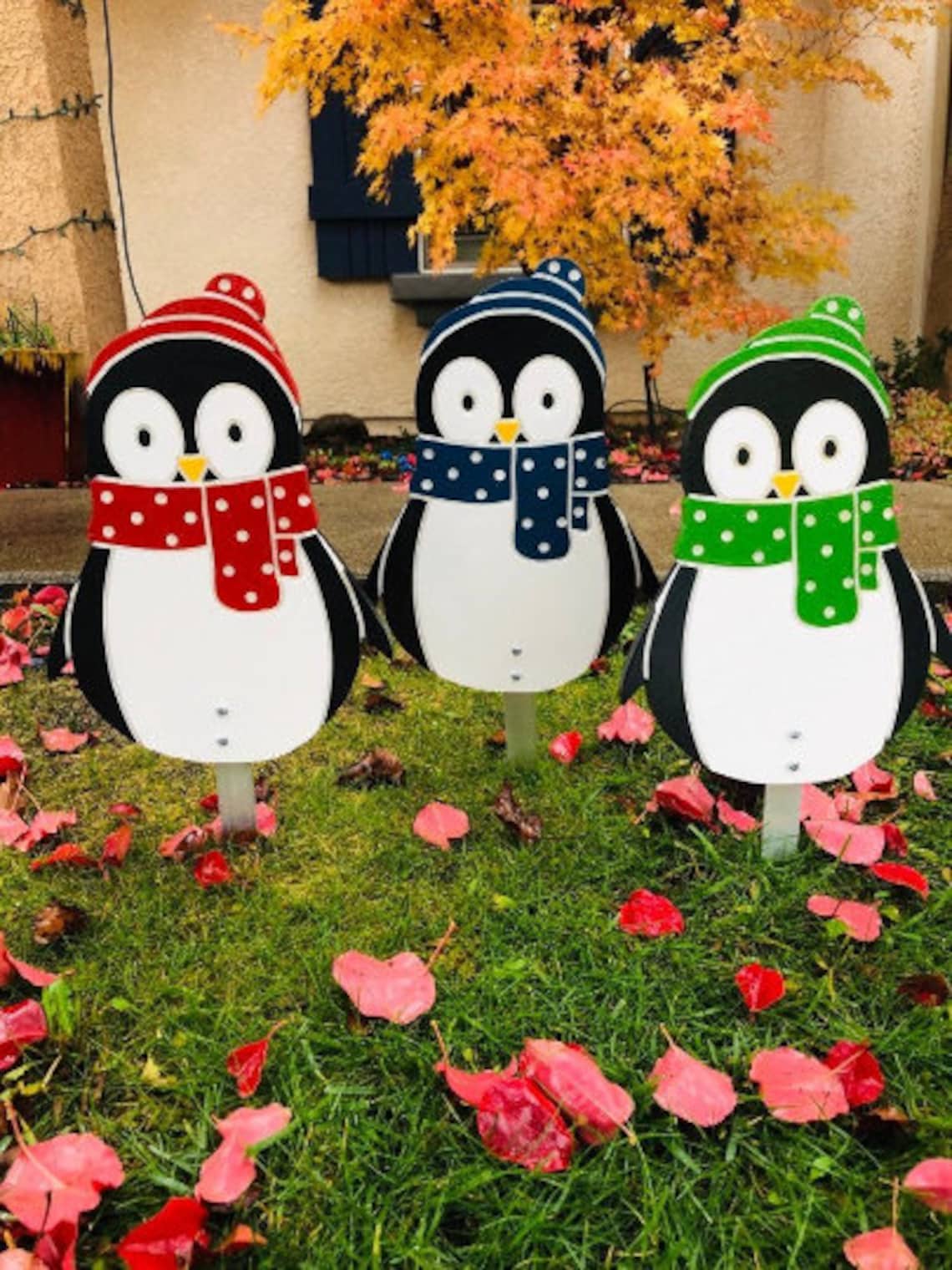 UNPAINTED Set of 3 Small Penguins Outdoor Holiday Wood Yard Etsy