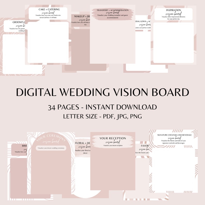 Printable Wedding Vision Board Template Boho Pink Neutral Etsy Ireland Printable Wedding Vision Board Template Boho Pink Neutral Etsy Ireland