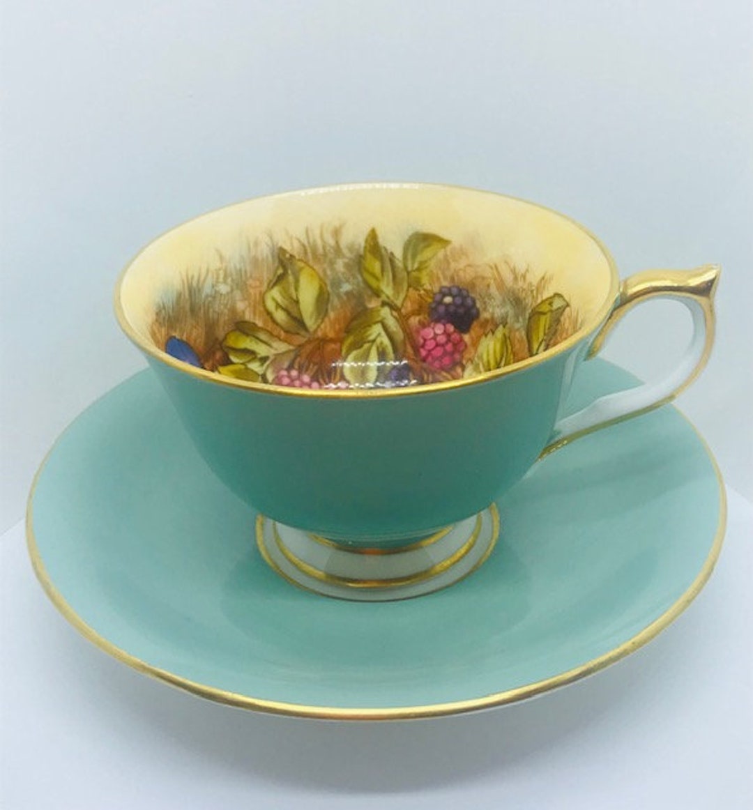 Aynsley Orchard Gold Sage Green Tea Set Signed by D. Jones Etsy