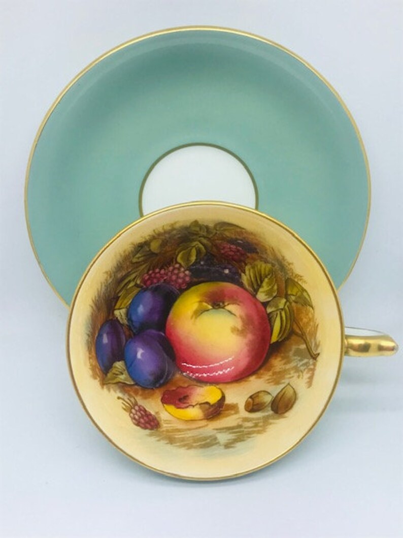 Aynsley Orchard Gold Sage Green Tea Set Signed by D. Jones Etsy
