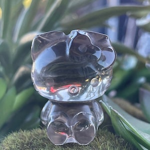 High-Quality Smokey Quartz Crystal Carving: Kawaii Melody/Hello Kitty Cute Home Decor, Anime Gift, and Unique Collectors Item&quot;