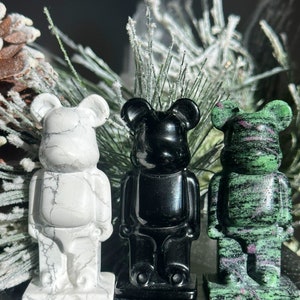 Crystal Bear Figurine: Black Obsidian, Ruby Zoisite, Howlite Carving