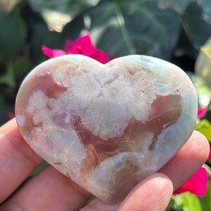 Green Flower Agate Hearts/ Cherry Blossom /Aqua Blue Stone/ High Quality.