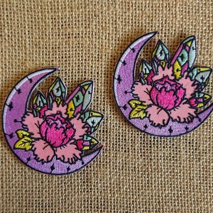 Crystal Moon Flower embroidered patch gift purple pink peony iron on patch