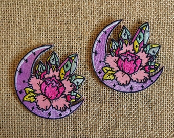 Crystal Moon Flower embroidered patch gift purple pink peony iron on patch