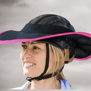 Horse Riding Standard Helmet Brim Sun Visor Shade Black with Candy Pink Trim
