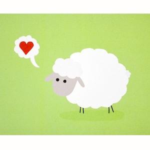 Sheep Postcard "Heart for You" 100% Recycling Paper A6 Card Sheep Green Heart Love Greeting Card I like you CongratulationsChildren Lamb Wool